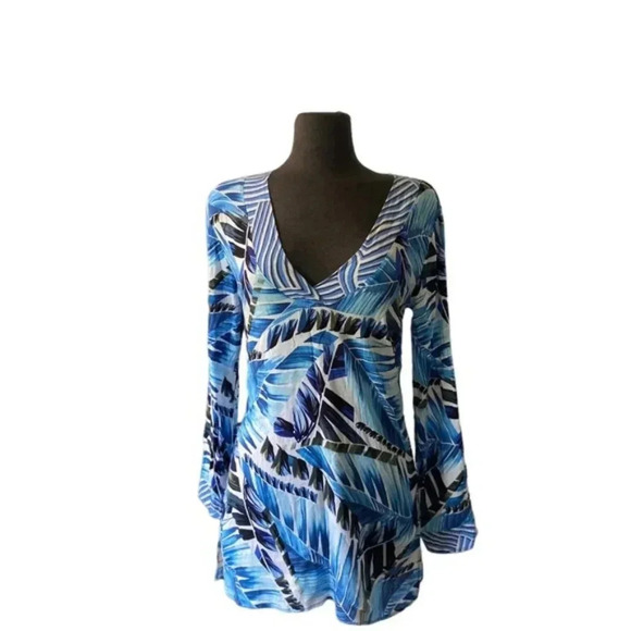 100% RAYON La Blanca Palm Print Swim Beach Party Cover-up - Picture 1 of 7